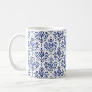 Blüh Damask Muster - blau Kaffeetasse