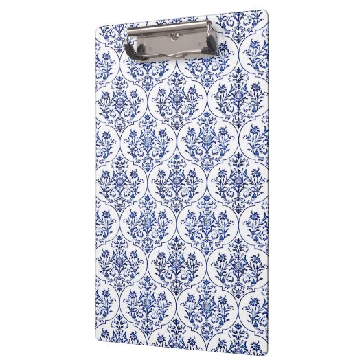 Blüh Damask Muster - blau Klemmbrett (Links)