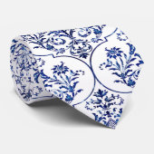 Blüh Damask Muster - blau Krawatte (Gerollt)