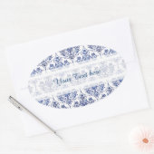 Blüh Damask Muster - blau Ovaler Aufkleber (Umschlag)