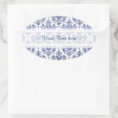 Blüh Damask Muster - blau Ovaler Aufkleber (Tasche)