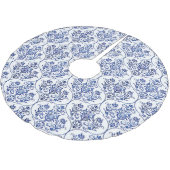 Blüh Damask Muster - blau Polyester Weihnachtsbaumdecke (Schrägansicht)