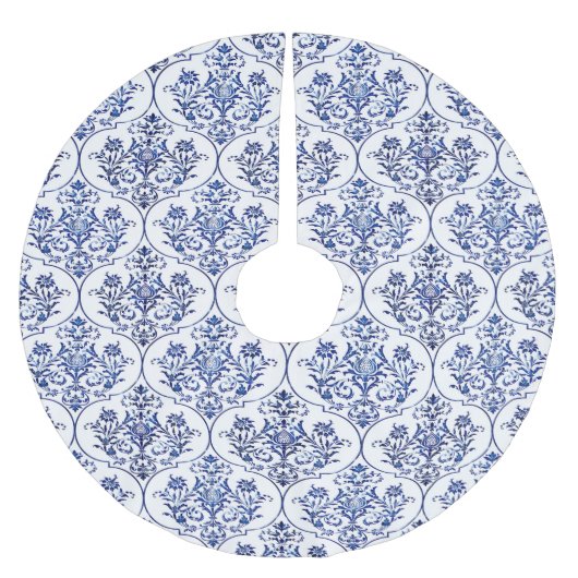 Blüh Damask Muster - blau Polyester Weihnachtsbaumdecke (Vorderseite)