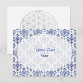 Blüh Damask Muster - blau Postkarte (Vorne/Hinten)