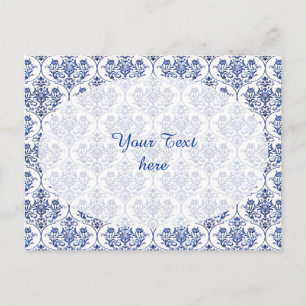 Blüh Damask Muster - blau Postkarte