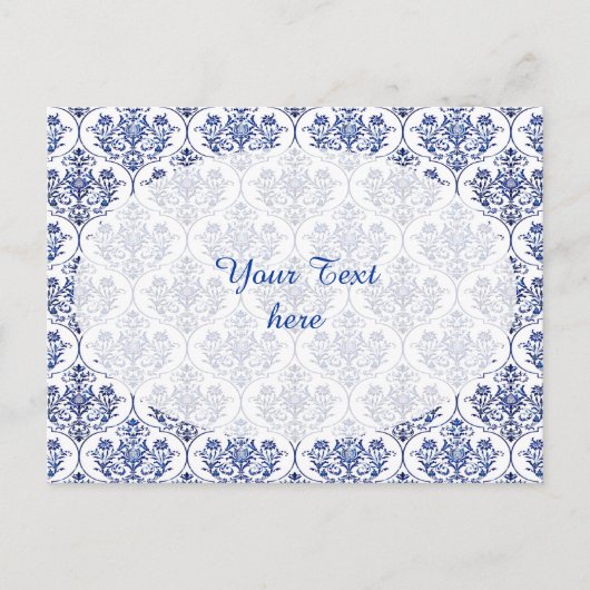 Blüh Damask Muster - blau Postkarte (Vorderseite)