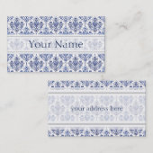 Blüh Damask Muster - blau Visitenkarte (Vorne/Hinten)
