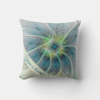 Blüh Fantasy Modern Art Blue Green Blume Name Kissen