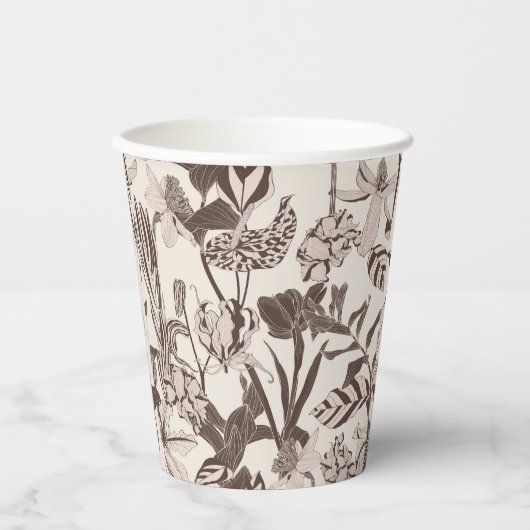 Blüh gefliester Ziertextur mit Blume. Pappbecher (Vorderseite)