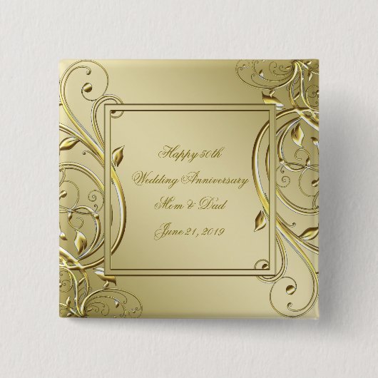 Blüh Gold 50. Hochzeitstag Button (Vorderseite)