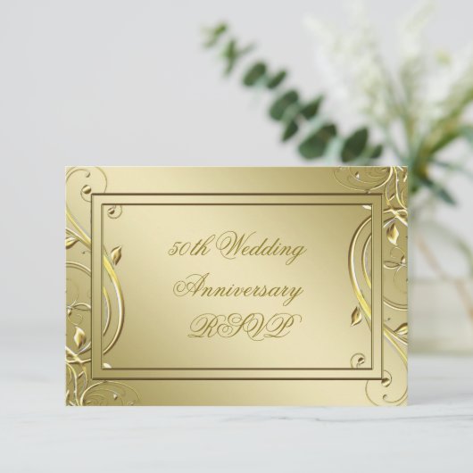 Blüh Gold 50. Hochzeitstag RSVP Karte (Stehend Vorderseite)