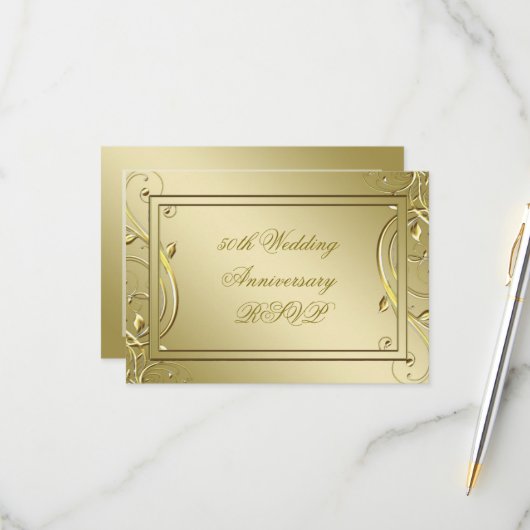 Blüh Gold 50. Hochzeitstag RSVP Karte (Vorderseite/Rückseite Beispiel)
