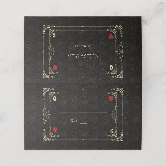 Blüh Gold Art Deco Casino Vegas Poker Hochzeit Platzkarte (Außenseite Aufgefaltet)