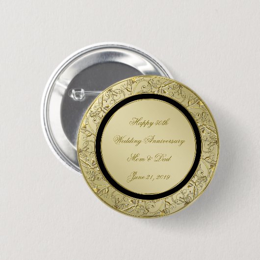 Blüh Gold Black 50. Hochzeitstag Button (Vorne & Hinten)