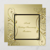 Blüh Gold Black 50. Hochzeitstag Einladung (Vorne/Hinten)