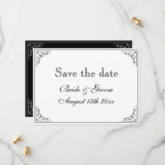 Blüh Grenze Retro Hochzeit speichern Sie die Datum Save The Date (Vorderseite/Rückseite Beispiel)