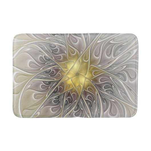 Blüh mit Gold Moderne Abstrakte Fraktal Blume Badematte (Vorderseite)