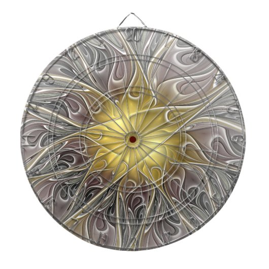 Blüh mit Gold Moderne Abstrakte Fraktal Blume Dartscheibe (vorne)