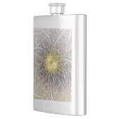 Blüh mit Gold Moderne Abstrakte Fraktal Blume Flachmann (Links)