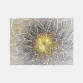 Blüh mit Gold Moderne Abstrakte Fraktal Blume Fleecedecke (Vorderseite (Horizontal))