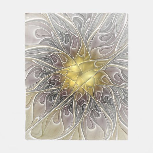 Blüh mit Gold Moderne Abstrakte Fraktal Blume Fleecedecke (Vorderseite)