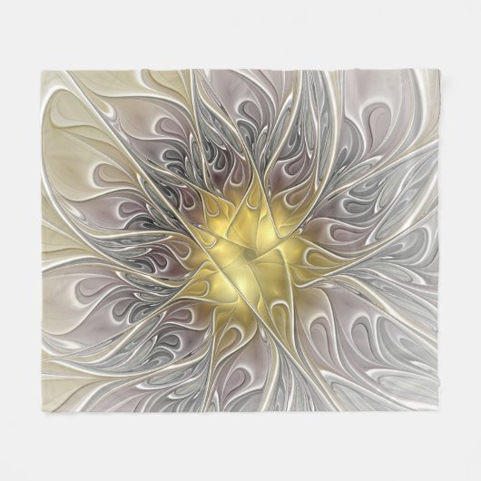 Blüh mit Gold Moderne Abstrakte Fraktal Blume Fleecedecke (Vorderseite (Horizontal))