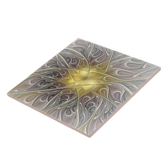 Blüh mit Gold Moderne Abstrakte Fraktal Blume Fliese (Seite)