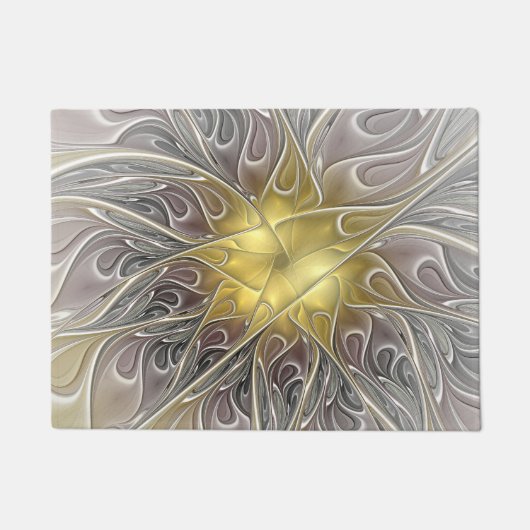 Blüh mit Gold Moderne Abstrakte Fraktal Blume Fußmatte (Vorderseite)