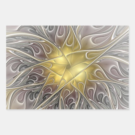 Blüh mit Gold Moderne Abstrakte Fraktal Blume Geschenkpapier Set (Vorderseite 2)