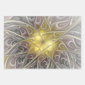 Blüh mit Gold Moderne Abstrakte Fraktal Blume Geschenkpapier Set (Vorderseite)