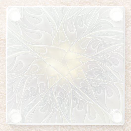 Blüh mit Gold Moderne Abstrakte Fraktal Blume Glasuntersetzer (Rückseite)