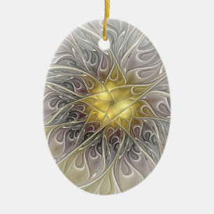 Blüh mit Gold Moderne Abstrakte Fraktal Blume Keramik Ornament