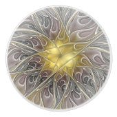 Blüh mit Gold Moderne Abstrakte Fraktal Blume Keramikknauf (Vorderseite)