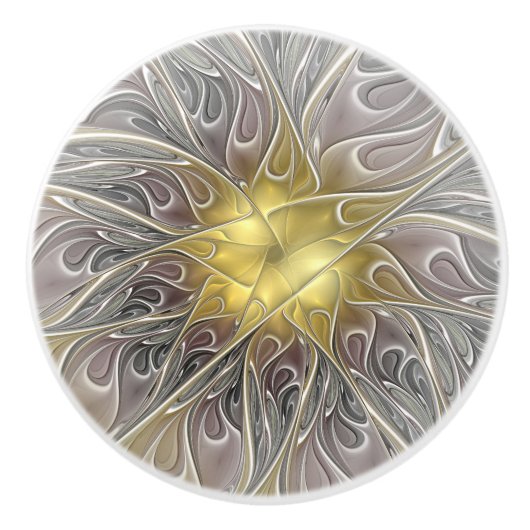 Blüh mit Gold Moderne Abstrakte Fraktal Blume Keramikknauf (Vorderseite)