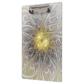Blüh mit Gold Moderne Abstrakte Fraktal Blume Klemmbrett (Links)