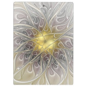 Blüh mit Gold Moderne Abstrakte Fraktal Blume Klemmbrett (Rückseite)