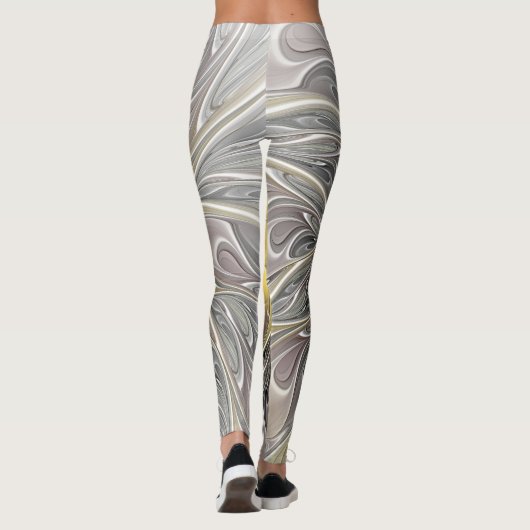 Blüh mit Gold Moderne Abstrakte Fraktal Blume Leggings (Rückseite)