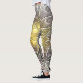 Blüh mit Gold Moderne Abstrakte Fraktal Blume Leggings (Links)