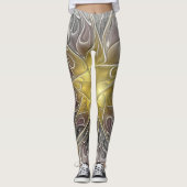 Blüh mit Gold Moderne Abstrakte Fraktal Blume Leggings (Vorderseite)