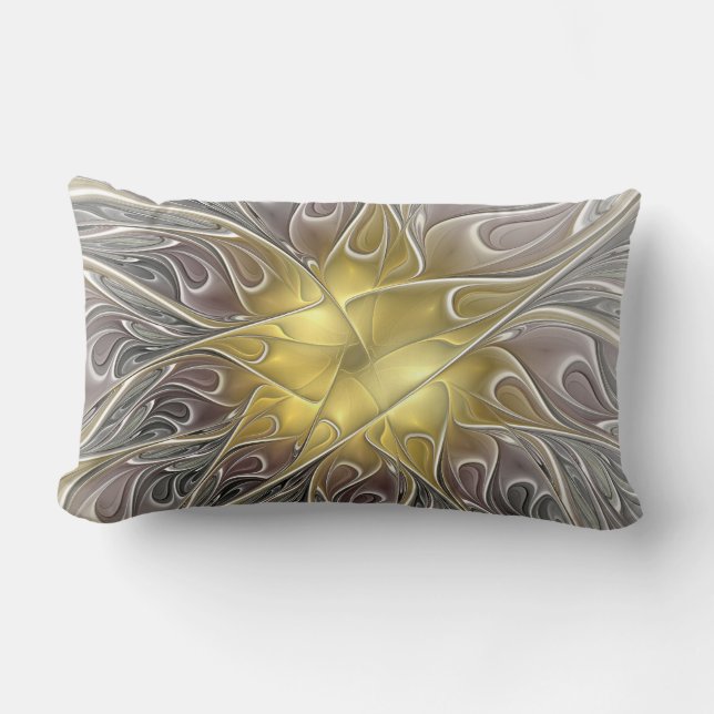 Blüh mit Gold Moderne Abstrakte Fraktal Blume Lendenkissen (Vorderseite)