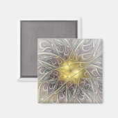 Blüh mit Gold Moderne Abstrakte Fraktal Blume Magnet (Vorderseite/Rückseite)
