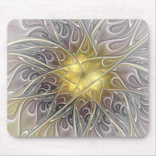 Blüh mit Gold Moderne Abstrakte Fraktal Blume Mousepad