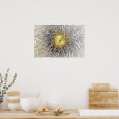 Blüh mit Gold Moderne Abstrakte Fraktal Blume Poster (Küche)