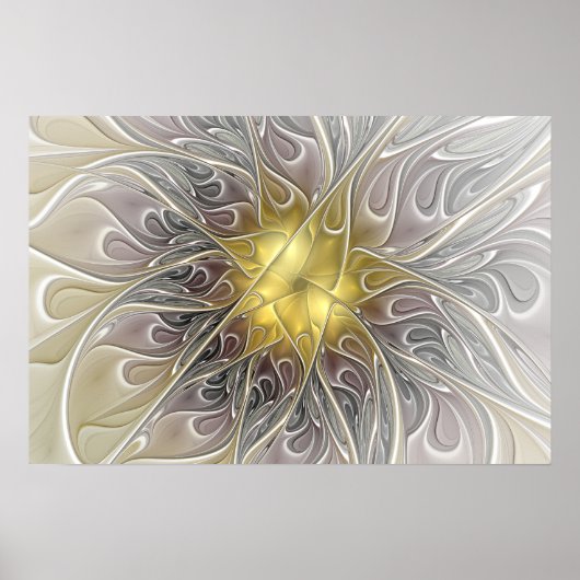 Blüh mit Gold Moderne Abstrakte Fraktal Blume Poster (Vorne)