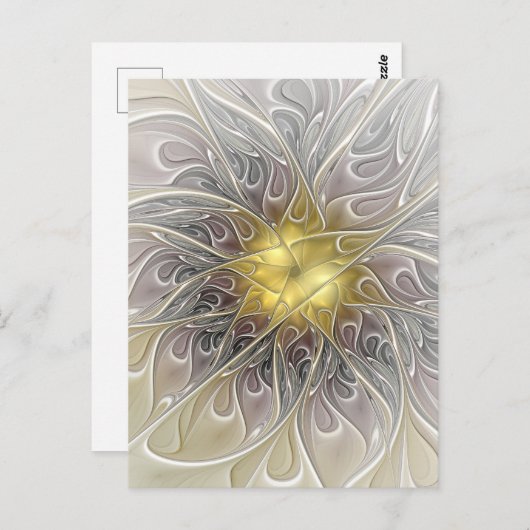 Blüh mit Gold Moderne Abstrakte Fraktal Blume Postkarte (Vorne/Hinten)