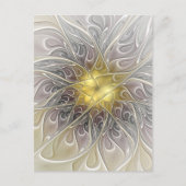 Blüh mit Gold Moderne Abstrakte Fraktal Blume Postkarte (Vorderseite)