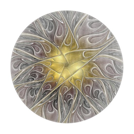 Blüh mit Gold Moderne Abstrakte Fraktal Blume Schneidebrett (Vorderseite)