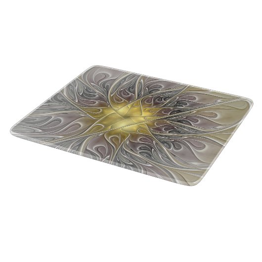 Blüh mit Gold Moderne Abstrakte Fraktal Blume Schneidebrett (Ecke)