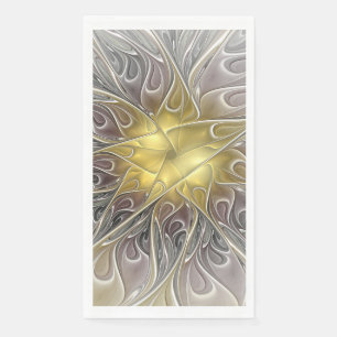 Blüh mit Gold Moderne Abstrakte Fraktal Blume Serviette