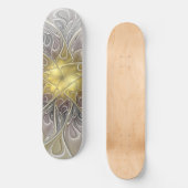 Blüh mit Gold Moderne Abstrakte Fraktal Blume Skateboard (Vorderseite)
